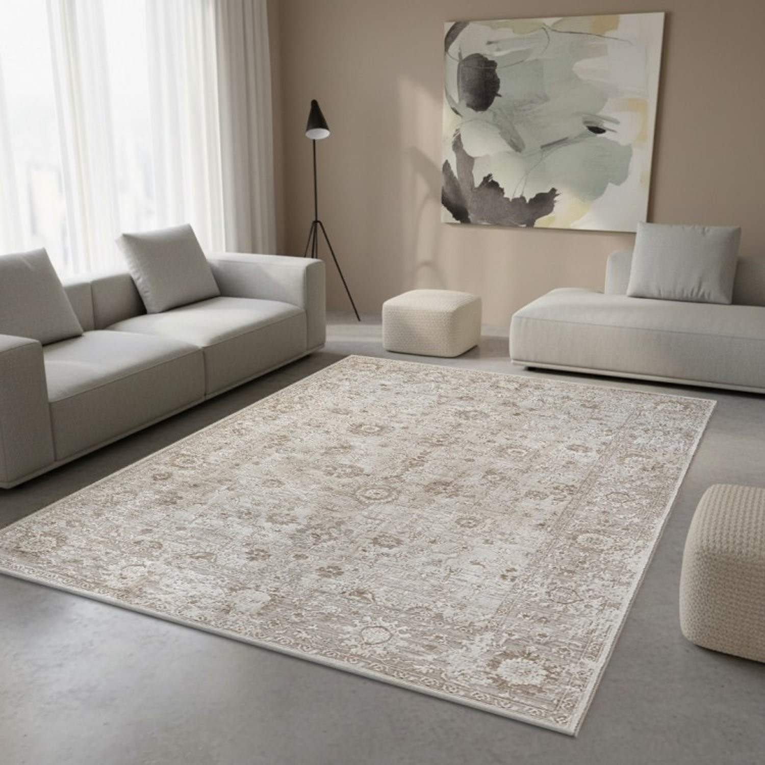 TapisTrend Designer tapijt Beige 120 x 160 cm Vintage oosters bloemenpatroon met klassieke rand