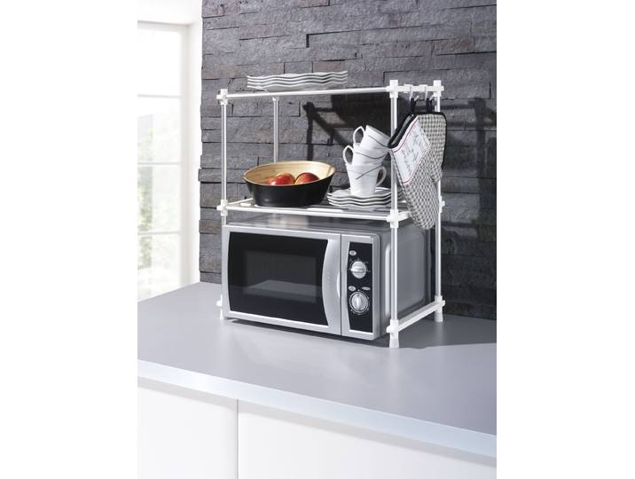 Küchenregal RUCO, weiß (aluminiumfarben, weiß), B:51cm H:63cm T:27cm, Aluminium, Regale, Küchenregal, Aluminium/Kunststoff, 2 Ebenen