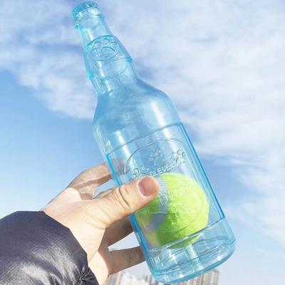 Smart Shopping Spot Durable Pet Chew Toy TPR Beer Bottle With Tennis Ball For Dogs blue
