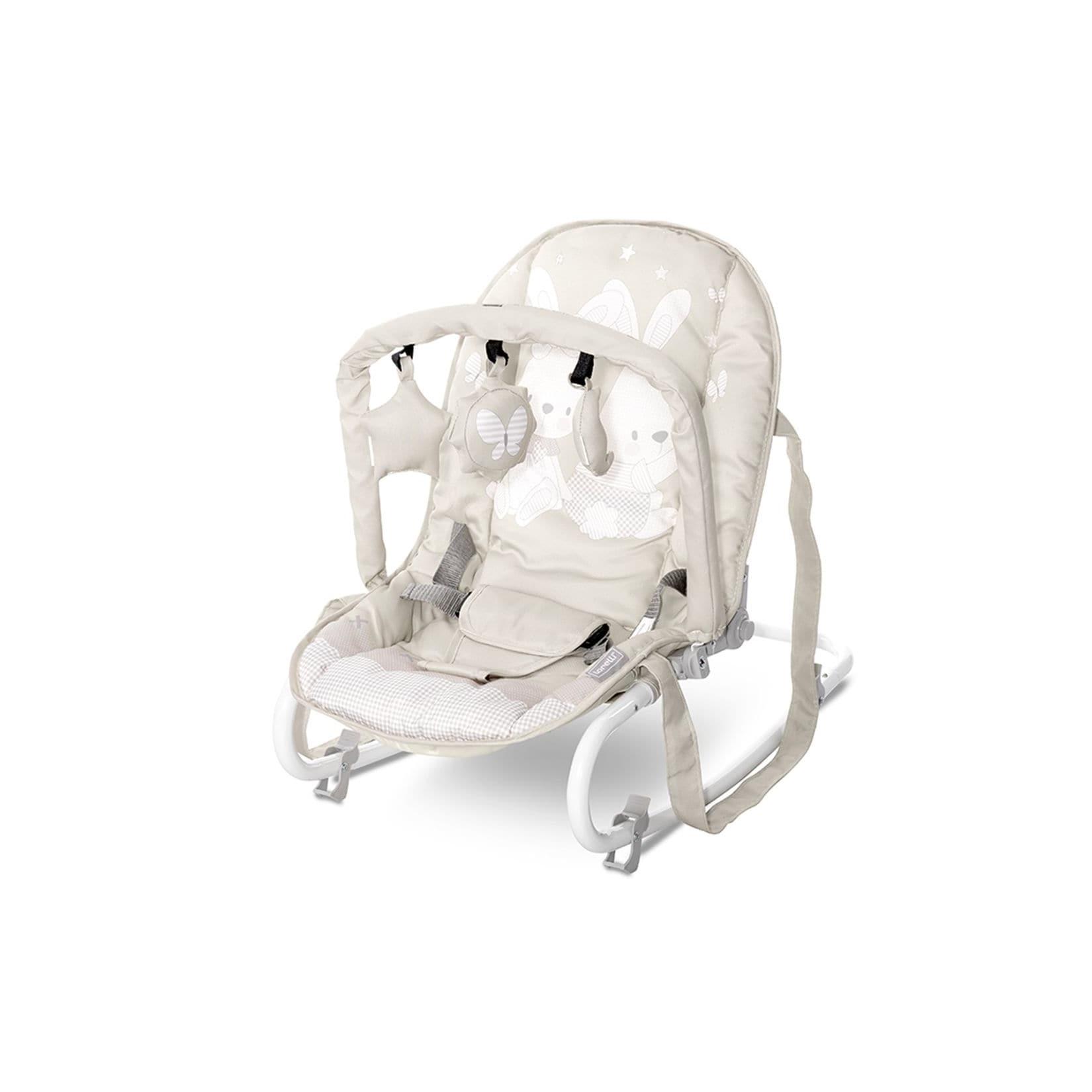 Lorelli Babywippe Eliza Spielbogen, verstellbar, Tragegriffe, Schwingeffekt beige-weiß