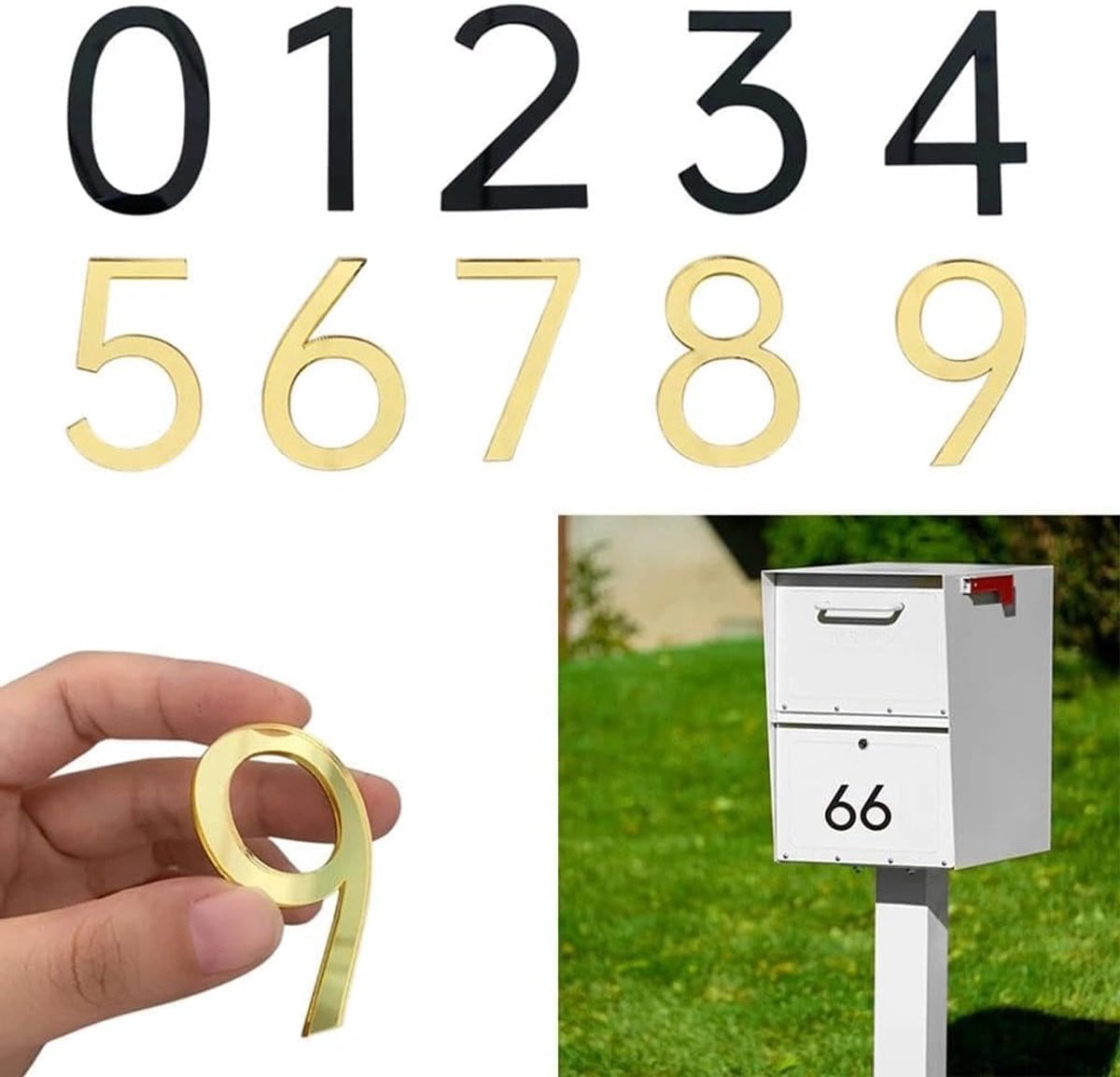 Zelfklevende goudkleurige huisnummer sticker van acryl voor deurbord decoratie, hoogte: 5 cm