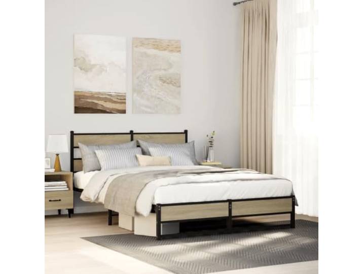 Stahlgestell mit Belüftung Schlafzimmerklassiker 160x200 Braun Metallbett ohne Matratze Sonoma-Eiche 160x200 cm stabiles Bettgestell mit Kopfteil und Stauraum