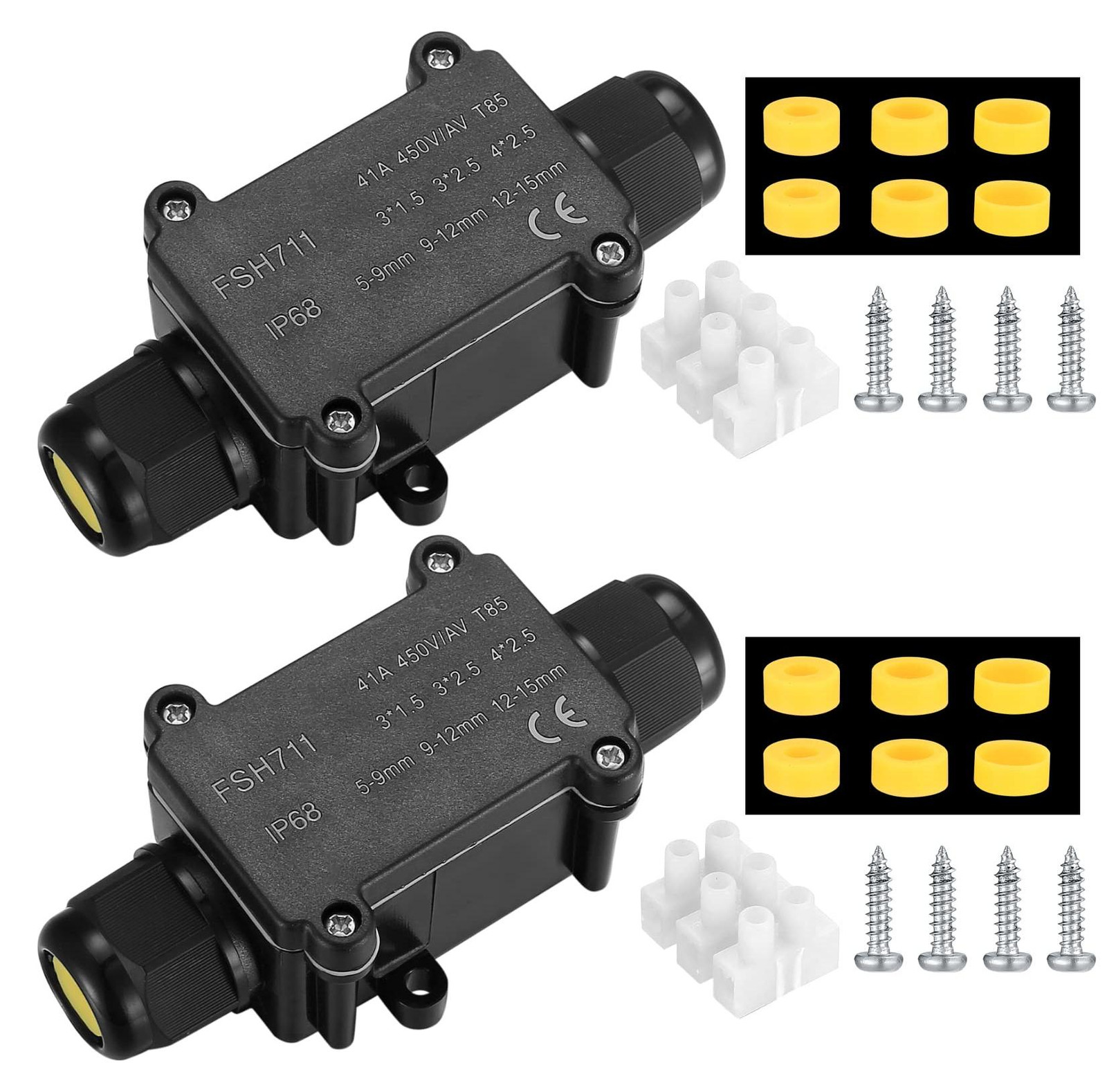 Selius 2 stuks IP68 waterdichte aansluitdoos 2-weg buitenkabel connector