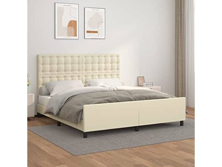 Kunstleder Höhenverstellbar Bettgestell mit Kopfteil Creme 160x200 cm Bettgestell mit Kopfteil Cremefarben 160x200 cm Kunstleder Polsterbett h？henverstellbar mit Lattenrost stabil