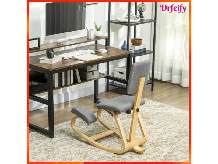 10369 Siège assis genoux siège ergonomique en bois à bascule avec dossier chaise à genoux pour bureau à domicile gris