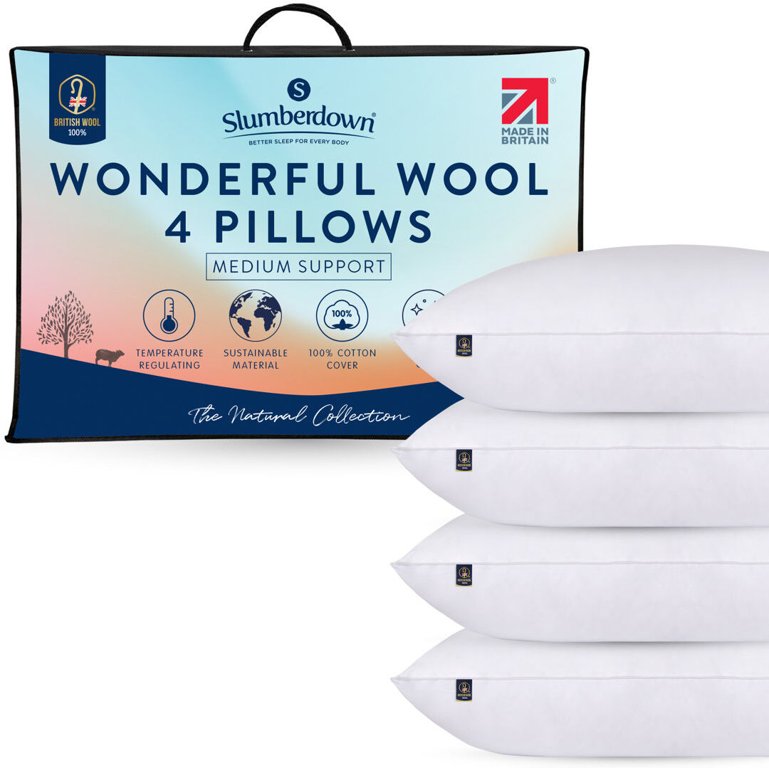 Slumberdown Wonderful Wool Pillow - Medium Support, Naturally Breathable White Standard