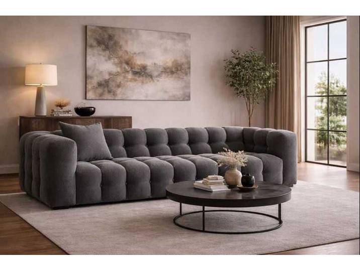 JVmoebel 3-Sitzer Designer Grauer 3-Sitzer Wohnzimmer Polstercouch Edles Textilsofa, 1 Teile, Made in Europa