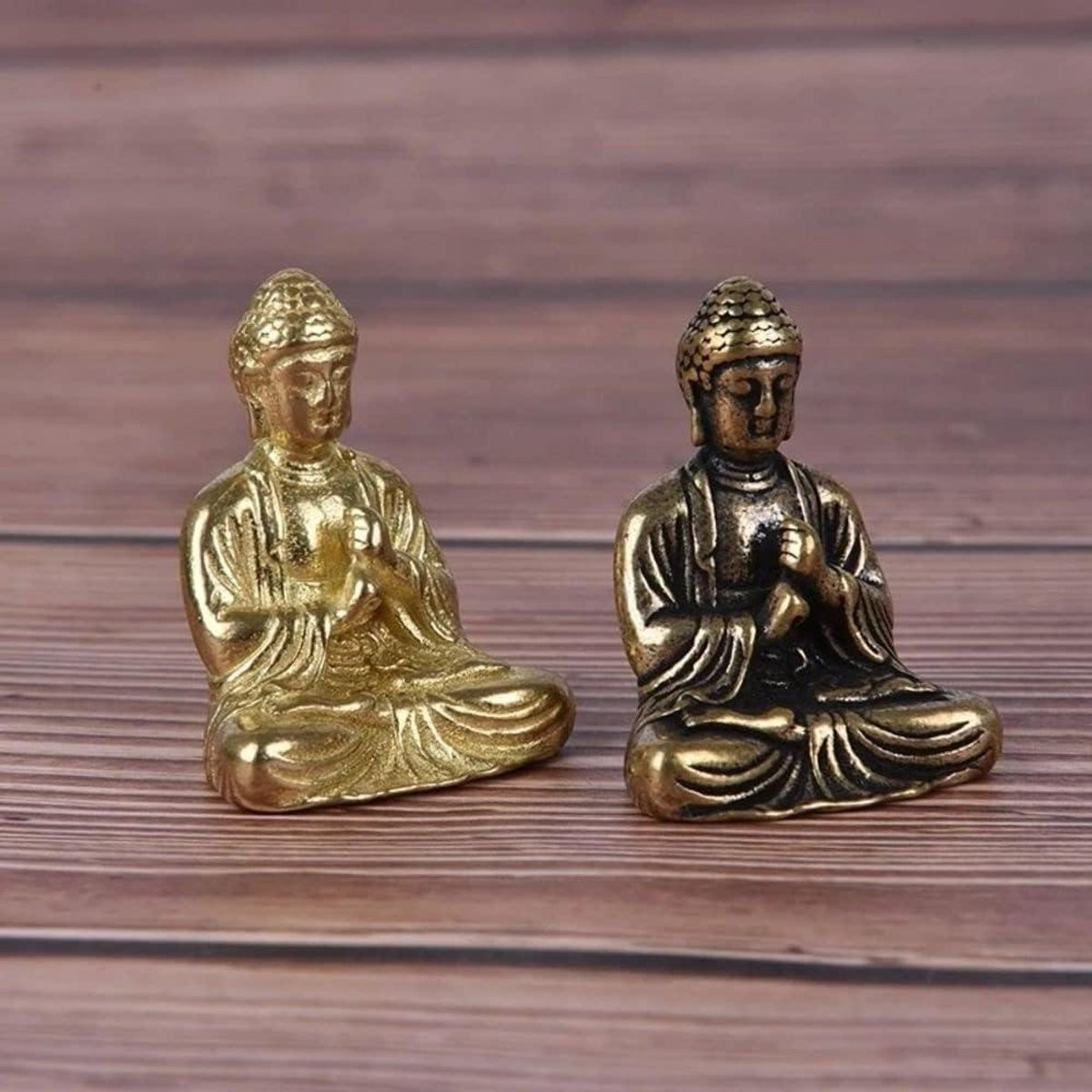 Handgeschilderd Messing Buddha Beeldje voor Zen Decoratie - Vintage - Hoogte: 2,9 cm