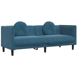 vidaXL Sofa mit Kissen 3-Sitzer Blau Samt