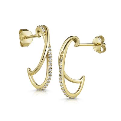 Paar Ohrstecker FIRETTI "Schmuck Geschenk Silber 925 Ohrringe Doppel-C-Design", gold (gelbgoldfarben, kristallweiß, kristallweiß), Ohrringe, Damen, Silber 925 (Sterlingsilber), Made in Germany - mit Zirkonia (synth.)