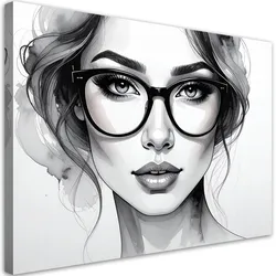 LEINWANDBILD Porträt einer Frau mit Brille 90x60cm