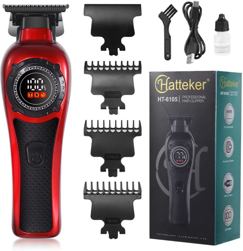 INF Professionelle Gravur Haarschneidemaschine - Kabelloser Haartrimmer mit LED-Anzeige Rot