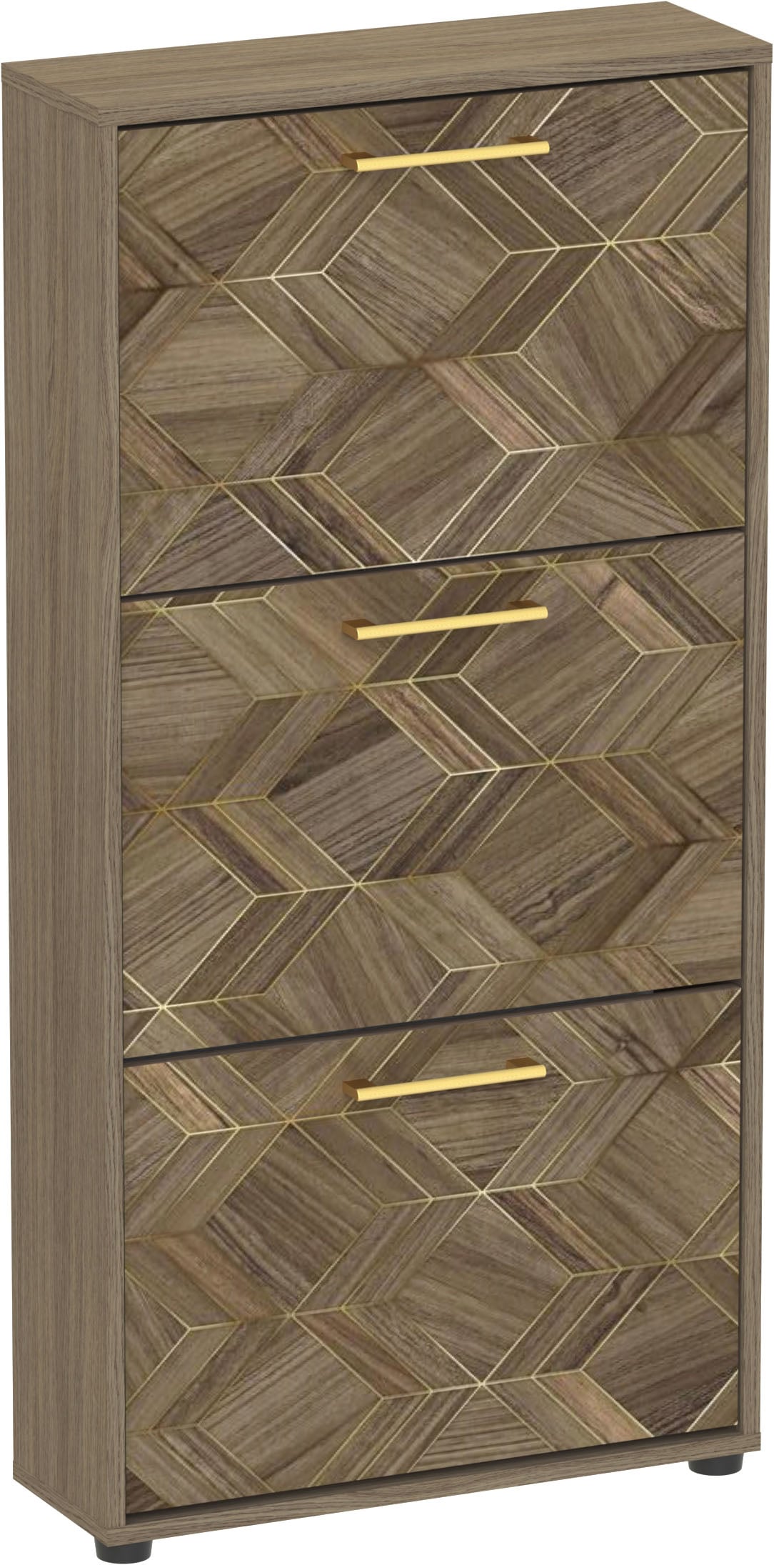 Schuhkipper SCHILDMEYER "Glenn, Art-Déco Design mit eleganten Goldakzenten, Made in Germany", braun (nussbaum matt, nussbaum art, déco), B:59,8cm H:122cm T:19,55cm, Holzwerkstoff, Sideboards, Schuhkipper, Nussbaum Art-Déco Design mit eleganten Goldakzente