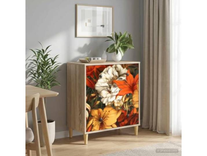 GPWERSDF Kommode GENNEP Lilienmuster 66x36,5x75 cm Holzwerkstoff Erhöhte Füße, Luftzirkulation, viel Stauraum, Schlafzimmer, Wohnzimmer, Flur, Ankleidebereich