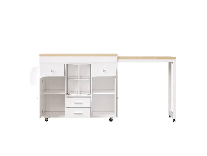 Gisaae Kücheninsel 360° drehbarer Organizer, verstellbare Ablagen, Rollen, Weiß, Holz, Mode, Küche mit Insel,Rechteckig, 71.5x98x120 cm, Küchen, Küchenmöbel, Kücheninseln