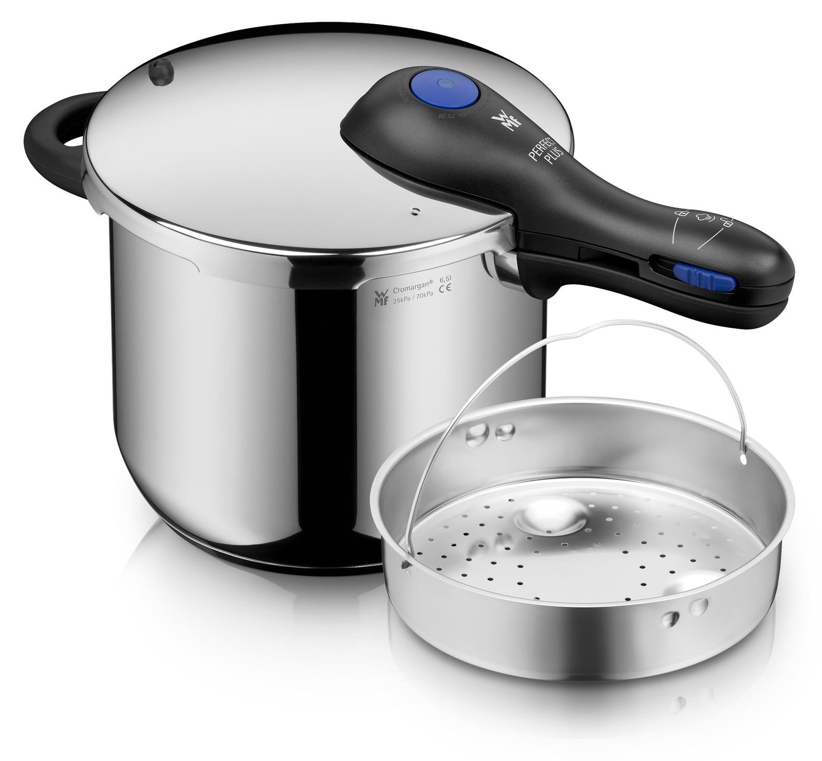WMF Perfect Plus snelkookpan met stoommandje, 6,5 liter