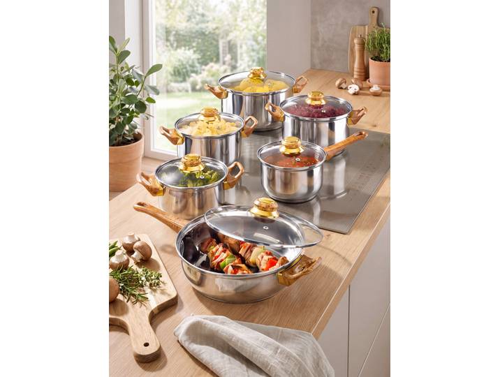 Topf-Set aus Edelstahl, 12-teilig, Edelstahl/Gold