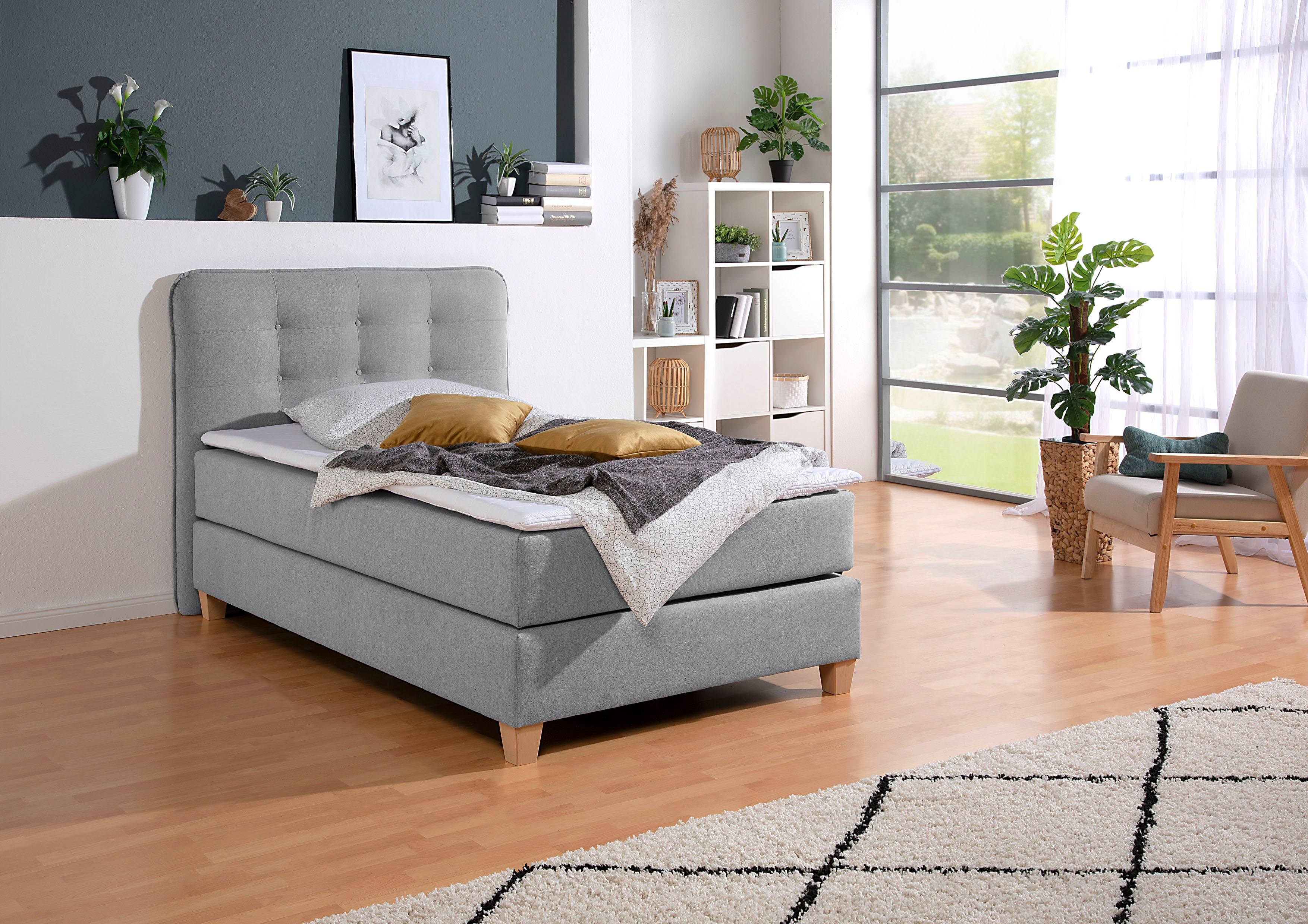 Boxspringbett HOME AFFAIRE, grau, B:138cm L:209cm, Komplettbetten, Boxspringbett, inklusive Komfortschaum-Topper