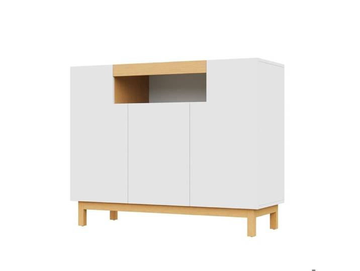 Buffet bas blanc et bois – 3 portes niche ouverte – 120 5 cm
