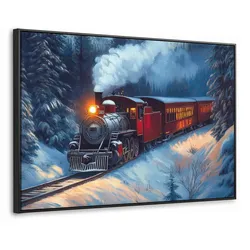 LEINWAND Bilder mit Rahmen - Zug - Weihnachten - Schnee - Weihnachtszug - 120x80