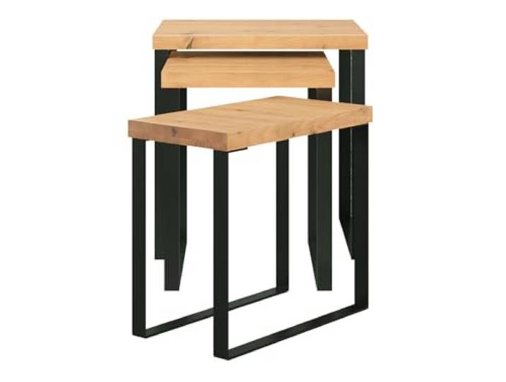 Woodkings Satztische Sydney Massivholz Wildeiche I 3er Set Couchtisch I Wohnzimmertisch Sofatisch Beistelltisch Holz I stabelbar auch für Esszimmer, Flur oder Bad
