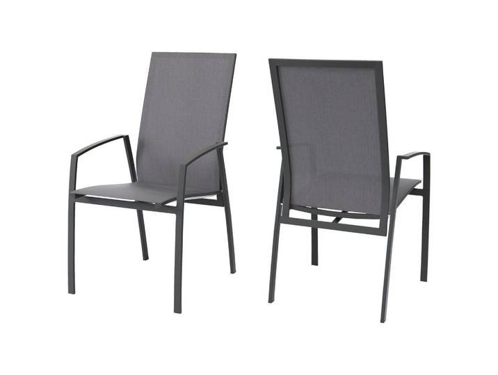 Stapelsessel, Anthrazit, Schwarz, Metall, Textil, 57x112x68 cm, Gartenmöbel, Gartenstühle, Gartenstühle stapelbar