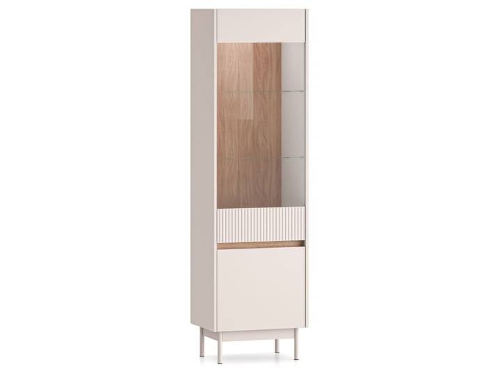 Vitrine 2 portes verre & led, gris cachemire/aspect chêne, 55 cm
