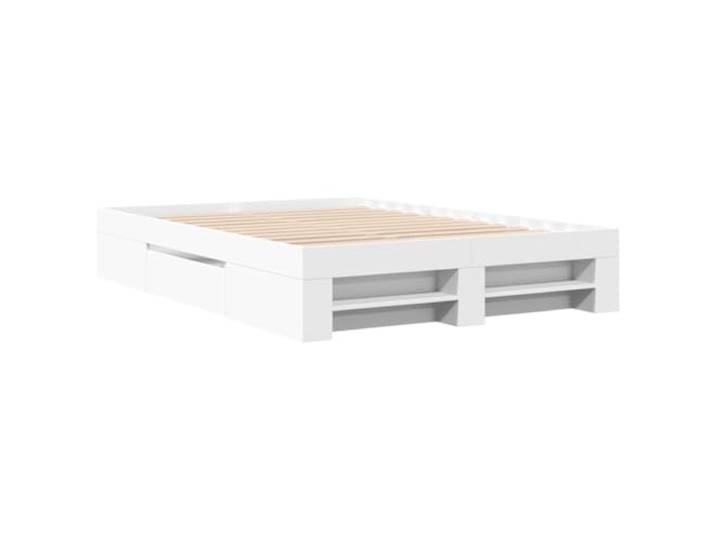 KTHLBRH Bettgestell weiß 135 x 190 cm aus mehrschichtigem Holz Inklusive Lattenrost, Schubladen und Fächern, atmungsaktive Unterstützung, für Schlafzimmer