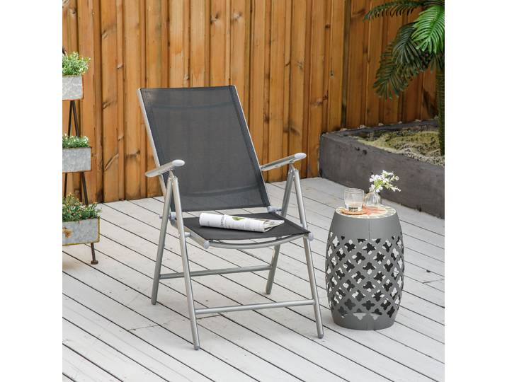 Outsunny Chaise Pliante Aluminium Noir Dossier 7 Niveaux