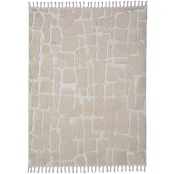 TEPPICH Hochflor mit Fransen MARA in Creme, geometrisch, 200 x 300 cm