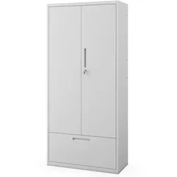 Jan Nowak Metallschrank mit Hohe Schublade MEGAN 195x90x40cm Grau Büroschrank Aktenschrank Stahlschrank Fachbodenschrank Werkstattschrank