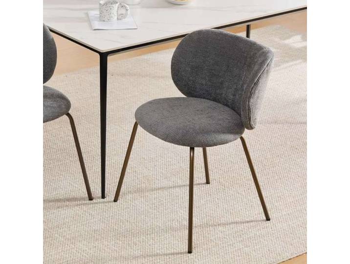 Chaise de salle à manger contemporaine lot de 1 avec dossier incurvé - LPOSPI - chenille métal bronze gris