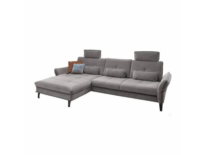 Couchliebe Key West Ecksofa - Samt Salsa silver - Komfort-Funktion - links manuelle Armteilverstellung, automatische Relaxfunktion, manuelle Sitztiefenverstellung, Schlaffunktion Modern