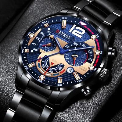 Uplifted Goods Classic Stainless Steel Quartz Wristwatch black Blue B