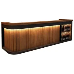 Bartheke/Empfangstheke mit LED-Beleuchtung, Verkaufstheke, Kassentisch, Bar-Möbel Braun, 300x60x100 cm【Hutaohei 300】