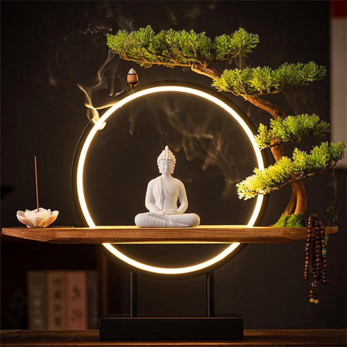 Boeddha Figuur met LED Verlichting - Keramiek Decoratie Beeld voor een Zen Sfeer - Multicolor