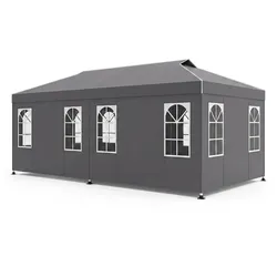 COSTWAY Pop-up Pavillon 3x6m, höhenverstellbar, 6 Seitenwände & Fenster, mit Sonnenschutz, Reflexstreifen & Tasche