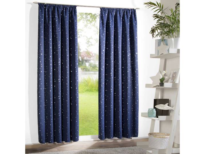 Vorhang WECKBRODT Sarin , blau (nachtblau), B:135cm H:175cm, Microfaser, Polyester, Gardinen, Vorhang, blickdicht, Thermo, wärme-,kälteisolierend, abdunkelnd, Gardine, Store