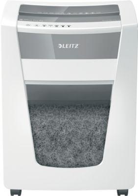 Leitz IQ Office Pro Aktenvernichter P4, Partikelschnitt 4 x 40 mm, 30 Liter, 20 Blatt Schnittleistung, Anti-Papierstau-Technologie, mit Rollen, weiß
