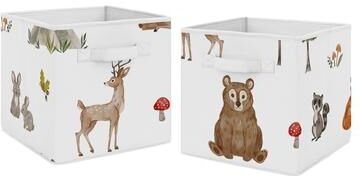 Sweet Jojo Designs Woodland Forest Animals Boy Girl Gender Neutral Unisex Foldable Fabric Storage Bins Friends Bear Watercolor