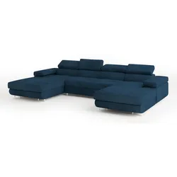 WOHNLANDSCHAFT LYKKE Blau Velours-Stoff mit Schlaffunktion