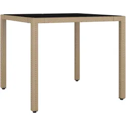 vidaXL Gartentisch mit Glasplatte Beige Poly Rattan & Hartglas