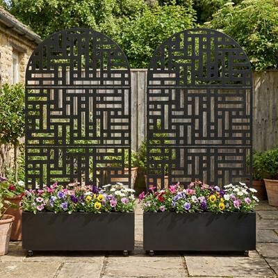Lumibee 2-Piece Outdoor Patio Arch Privacy Fence Screen Planter Box with Trelli