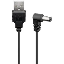 USB Strom Adapterkabel, A Stecker  Hohlstecker 5,5 x 2,1mm gewinkelt, schwarz - Länge: 1,00 m