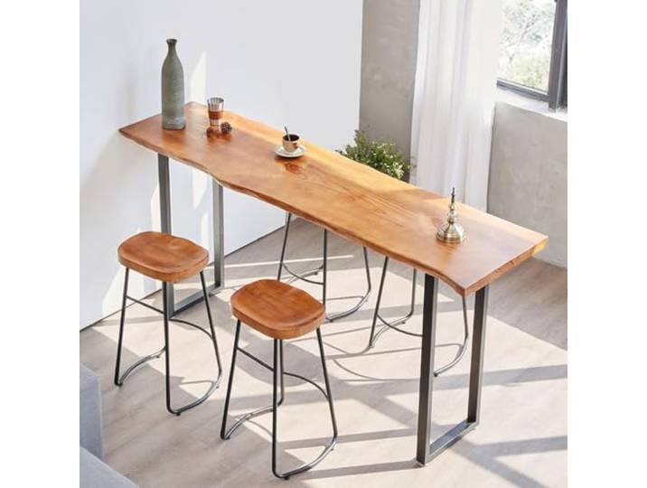 Massivholz‑Bartisch, Bistrotisch mit Metallgestell für Küche & kleine Räume Robustes Metallgestell, rechteckige Massivholzkante, HOCKER NICHT ENTHALTEN, für Küche, Bistro, Innen‑ & Außenbereiche