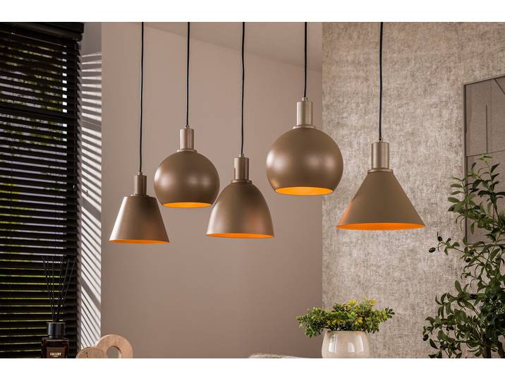 Pendelleuchte Lumiselle“ – 5 Leuchten aus Metall in unterschiedlichen Formen in Beige oder Bronze - Beige - Luxusbetten24