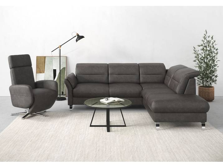 Ecksofa, Luxus-Microfaser Vintage, Anthrazit 247×222 cm, Ottomane Rechts, Vintage, sit&more