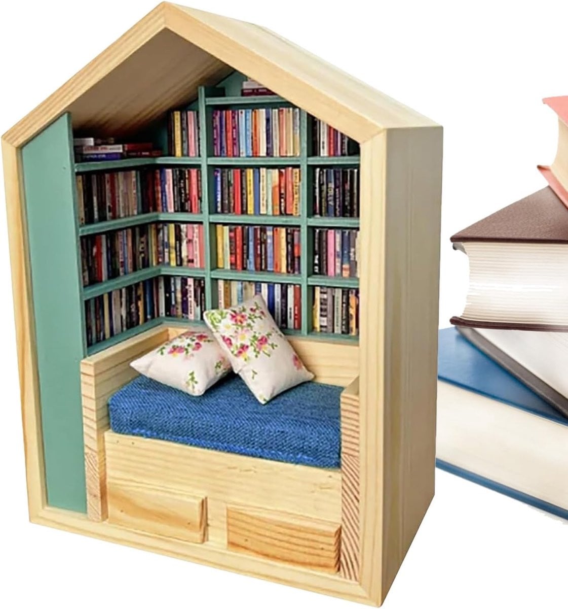 Miniatuur Boekenkast Bruin - Houten Decoratie - Breedte: 20.4 cm
