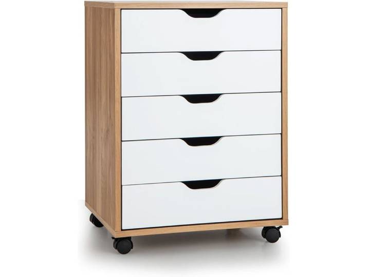 GOPLUS Caisson de Bureau à Roulettes avec 5 Tiroirs 50x42x67cm Style Moderne Naturel