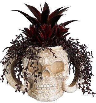 Nearly Natural 8-in Artificial Halloween Succulent Garden in Horned Skull Planter